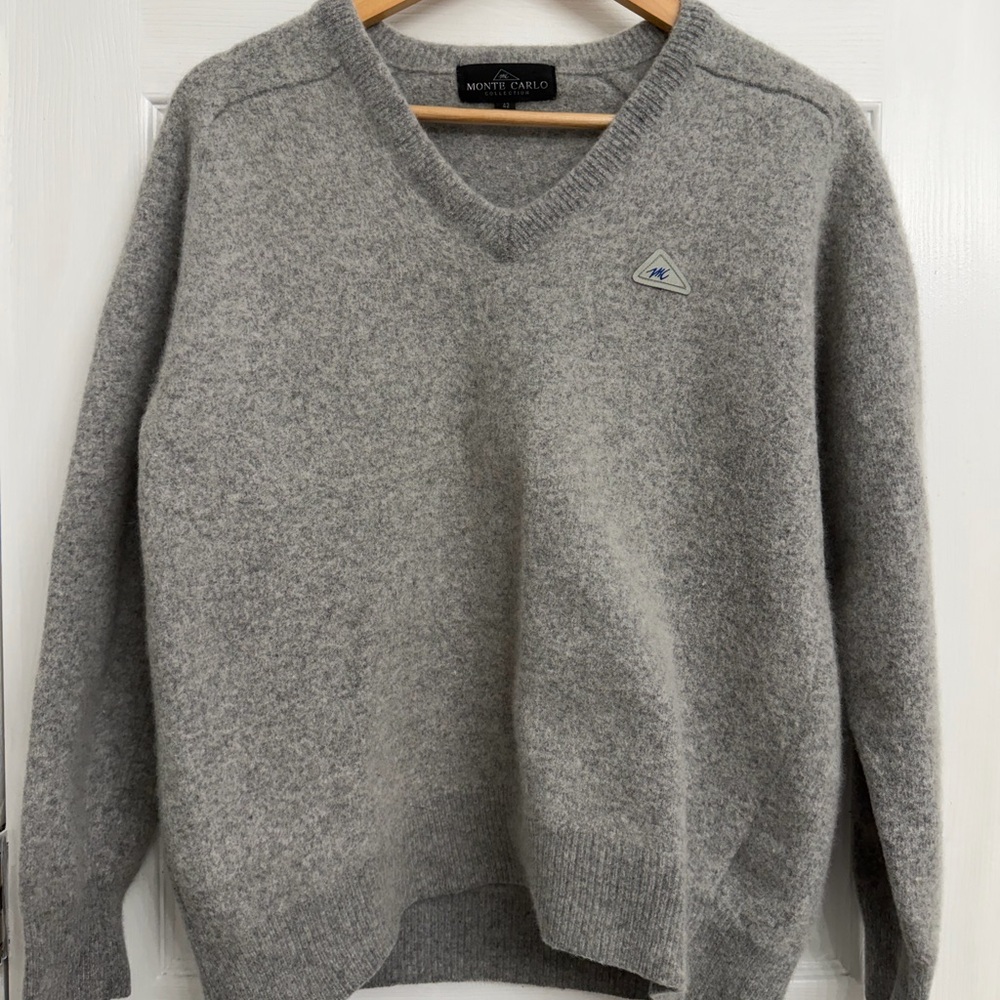 Monte Carlo Gray V-Neck Men's Sweater Woolrich Lambswool Blend